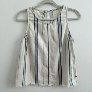 Element Eden Striped Tank Top in White / Blue size Medium Raw Hem Boho Cotton